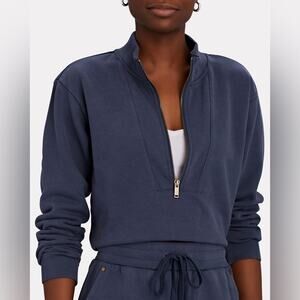INTERMIX Bobby Cotton Half-Zip Sweatshirt Blue Large